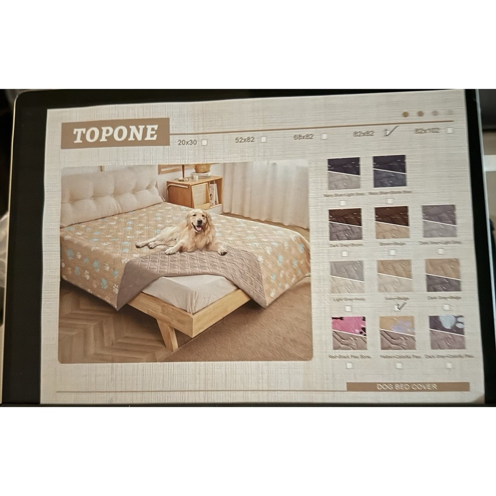 TOPONE Waterproof Reversible Dog Bed Cover Queen 82x82 Ivory Beige Pet Blanket
